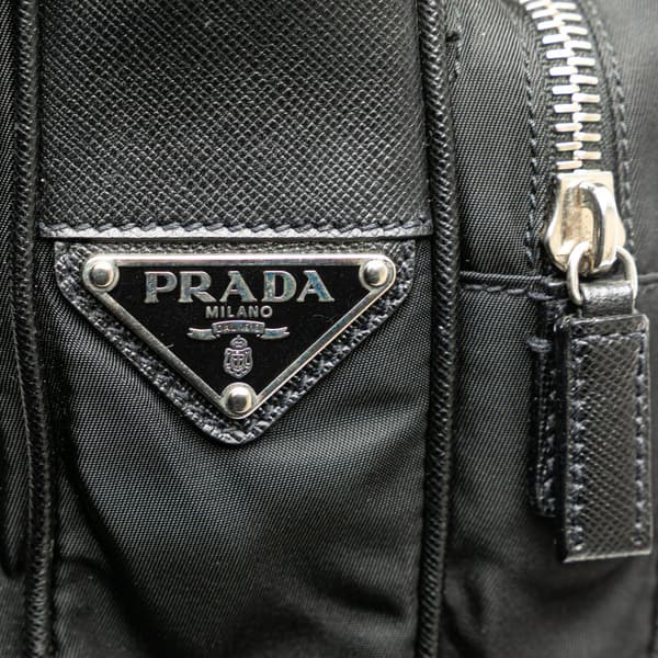 Pre-owned Prada Saffiano Trimmed Tessuto Shoulder Bag Black