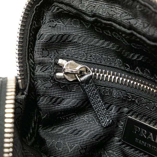 Pre-owned Prada Saffiano Trimmed Tessuto Shoulder Bag Black