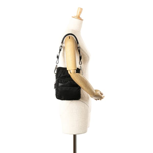 Pre-owned Prada Saffiano Trimmed Tessuto Shoulder Bag Black