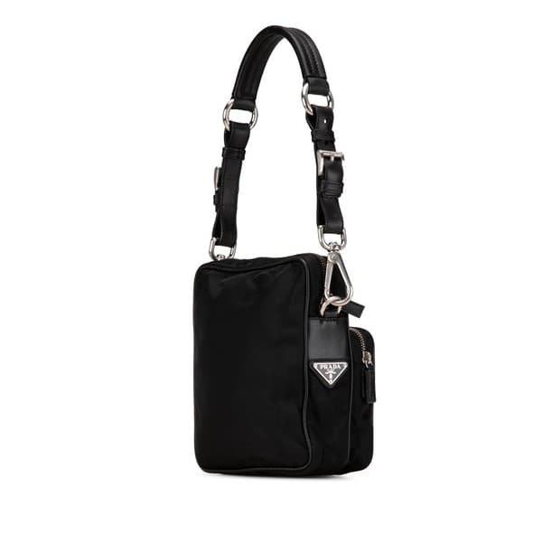 Pre-owned Prada Saffiano Trimmed Tessuto Shoulder Bag Black