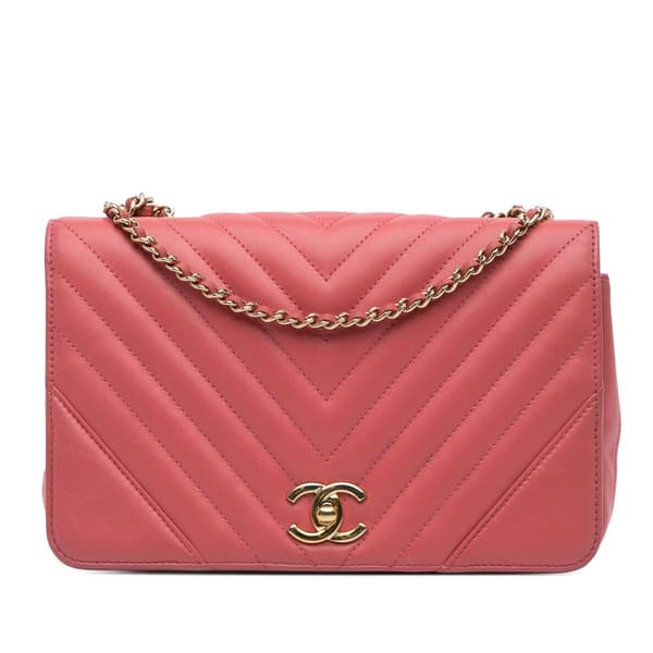 Pre-owned Chanel Medium Chevron Lambskin Statement Flap Pink