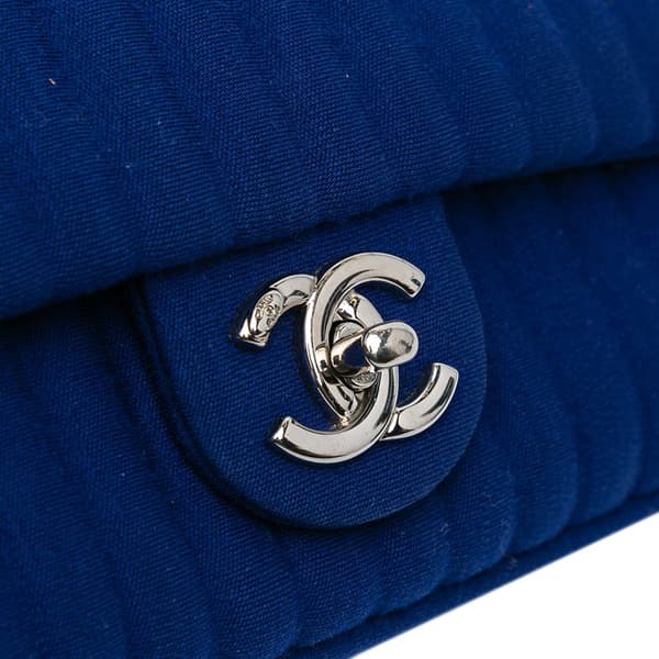 Pre-owned Chanel Medium Vertical Quilted Jersey Chain Flap Blue