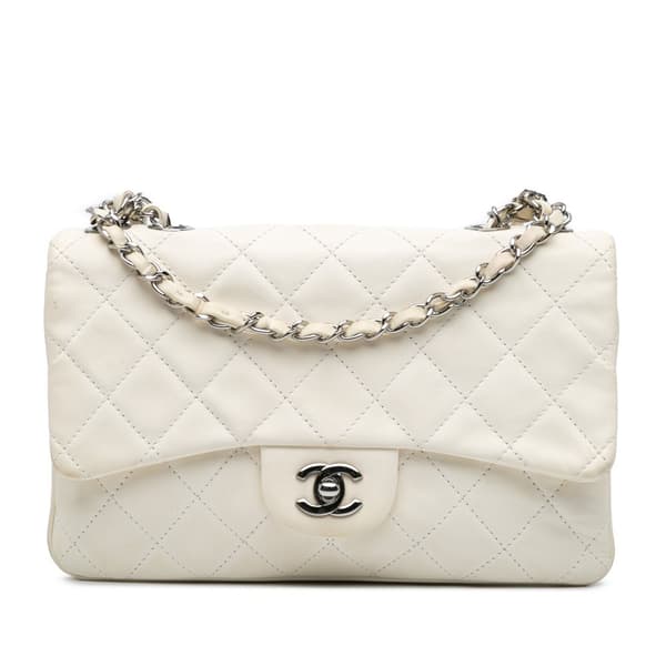 Pre-owned Chanel Medium Quilted Lambskin 3 Accordion Flap White