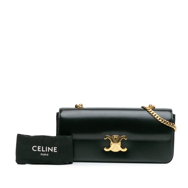 Pre-owned Celine Triomphe Calfskin Cuir Chain Shoulder Bag Black