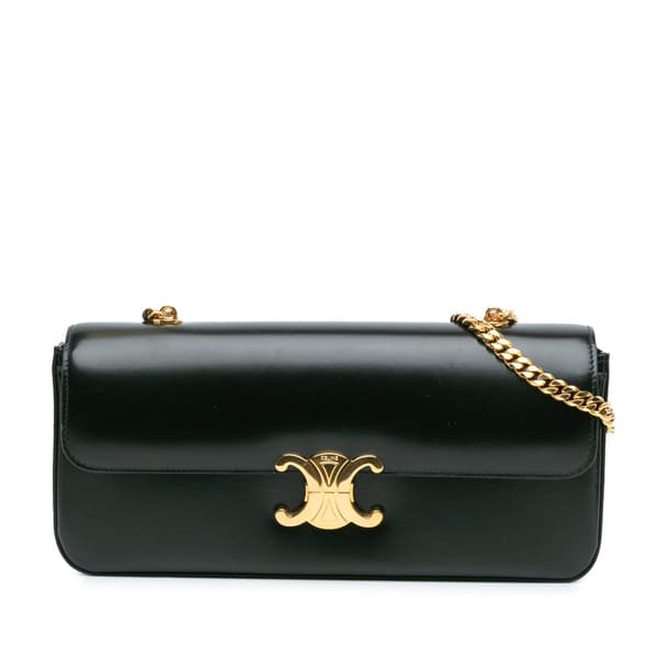 Pre-owned Celine Triomphe Calfskin Cuir Chain Shoulder Bag Black