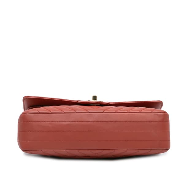 Pre-owned Chanel Medium Classic Chevron Lambskin Double Flap Orange