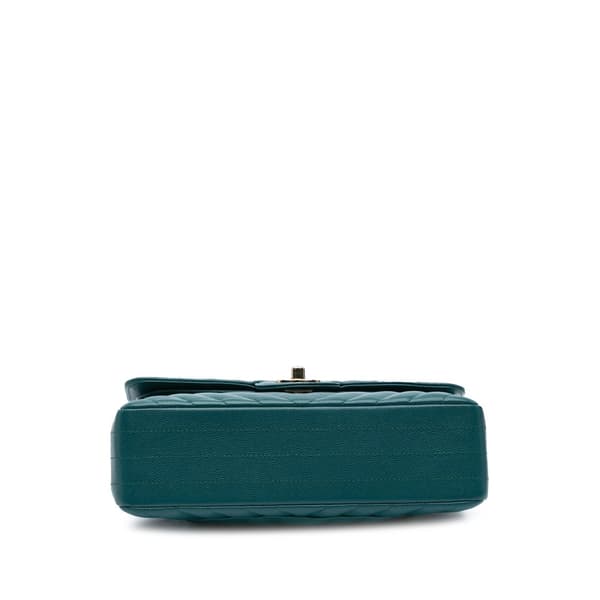 Pre-owned Chanel Small Classic Chevron Caviar Double Flap Blue