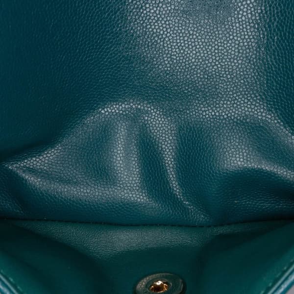 Pre-owned Chanel Small Classic Chevron Caviar Double Flap Blue
