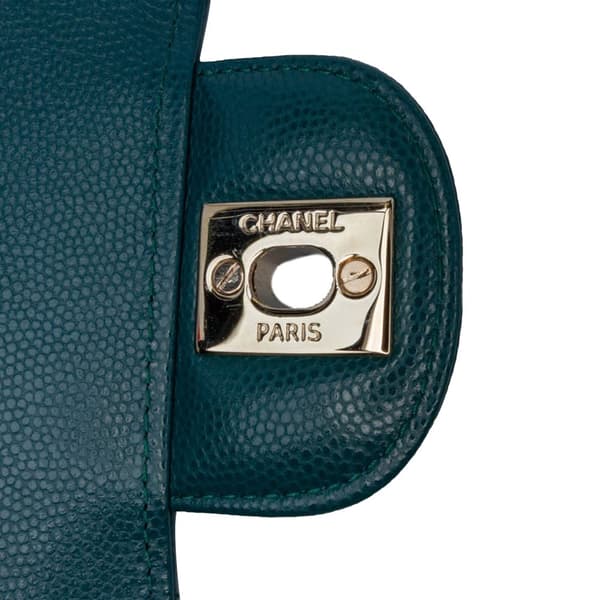 Pre-owned Chanel Small Classic Chevron Caviar Double Flap Blue