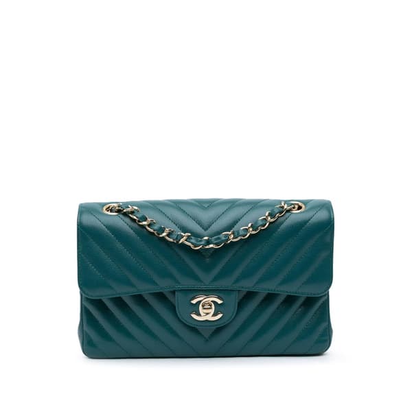 Pre-owned Chanel Small Classic Chevron Caviar Double Flap Blue
