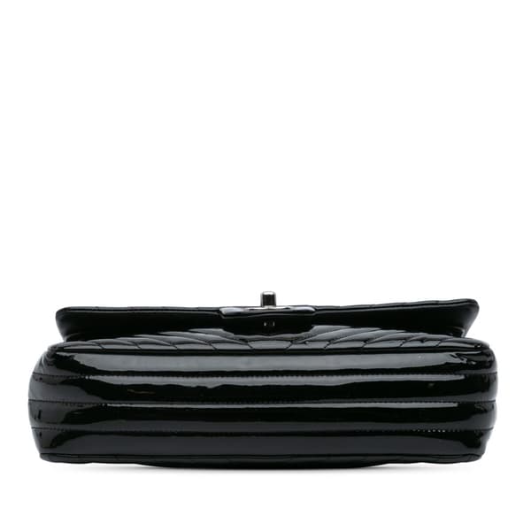 Pre-owned Chanel Medium Classic Chevron Patent Double Flap Black