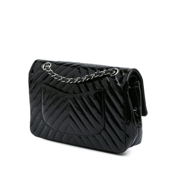 Pre-owned Chanel Medium Classic Chevron Patent Double Flap Black