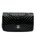 Miniatyrbild 1 av 10: Pre-owned Chanel Medium Classic Chevron Patent Double Flap Black