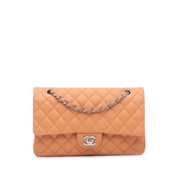 Pre-owned Chanel Medium Classic Caviar Double Flap Orange