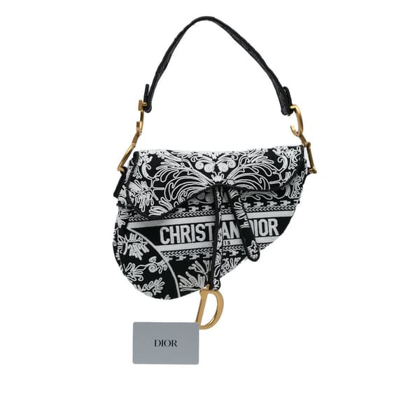 Pre-owned Dior Embroidered Canvas Ornamental Cornely Saddle Bag Black