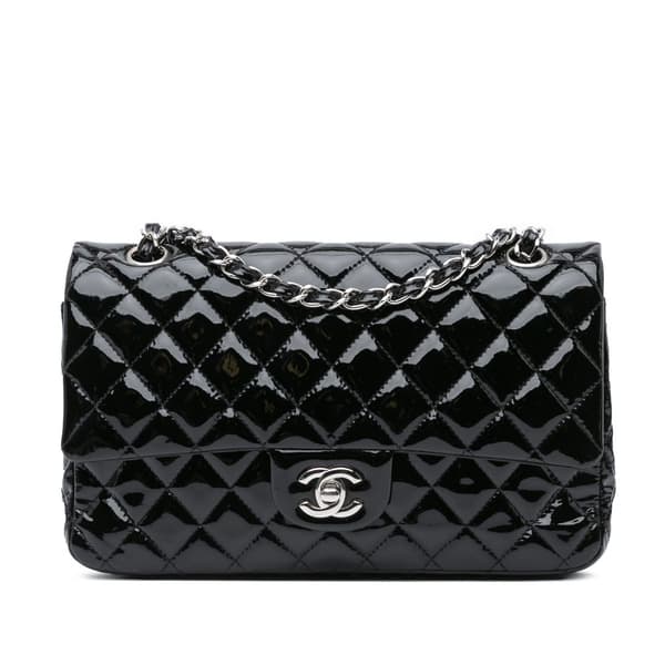 Pre-owned Chanel Medium Classic Patent Double Flap Black