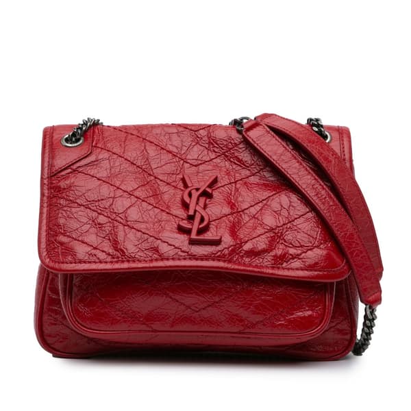 Pre-owned Saint Laurent Baby Crinkled Calfskin Monogram Niki Bag Red