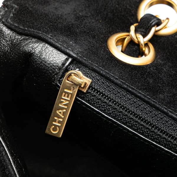 Pre-owned Chanel Choco Bar Suede Stitched Chain Flap Black