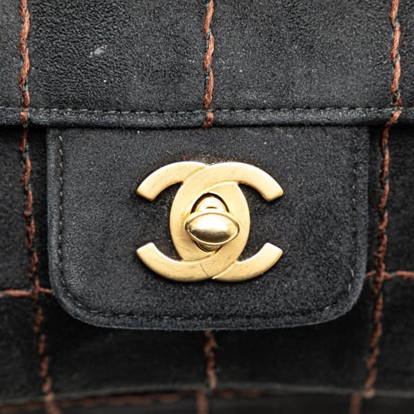 Pre-owned Chanel Choco Bar Suede Stitched Chain Flap Black