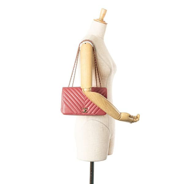 Pre-owned Chanel Medium Chevron Calfskin Statement Flap Pink