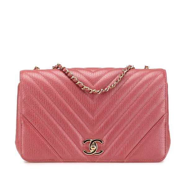 Pre-owned Chanel Medium Chevron Calfskin Statement Flap Pink