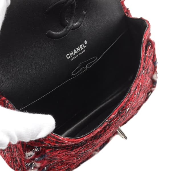 Pre-owned Chanel Medium Tweed Braided Charms Double Flap Red