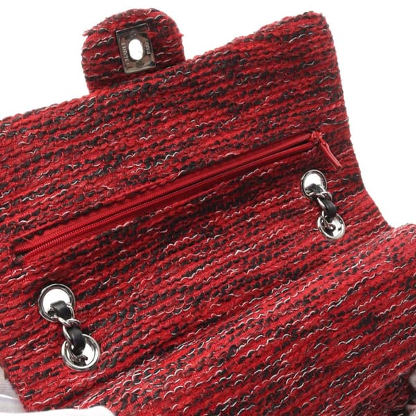 Pre-owned Chanel Medium Tweed Braided Charms Double Flap Red