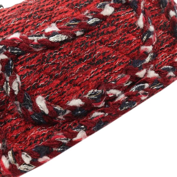 Pre-owned Chanel Medium Tweed Braided Charms Double Flap Red
