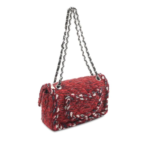 Pre-owned Chanel Medium Tweed Braided Charms Double Flap Red
