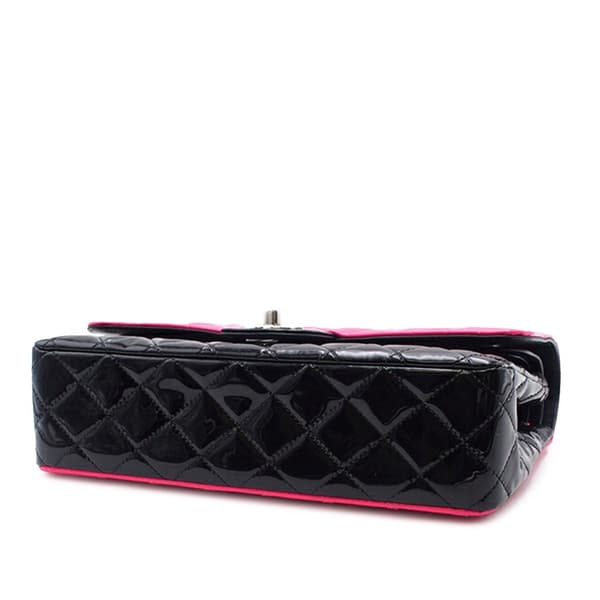 Pre-owned Chanel Medium Classic Bicolor Patent Double Flap Pink