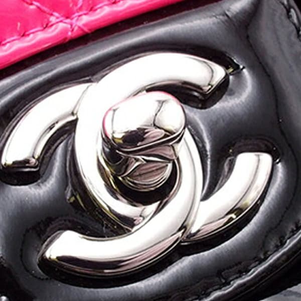 Pre-owned Chanel Medium Classic Bicolor Patent Double Flap Pink