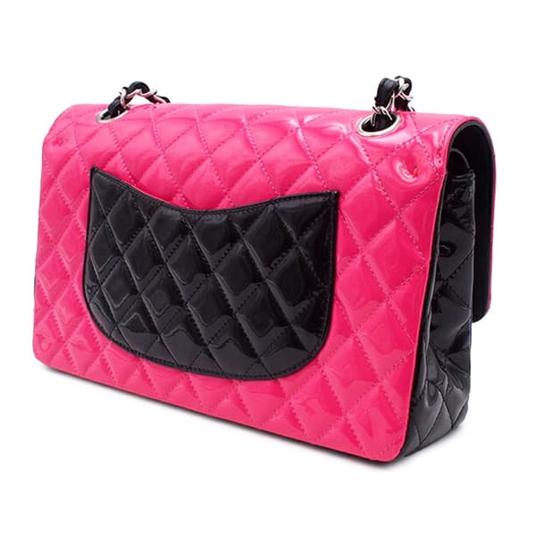 Pre-owned Chanel Medium Classic Bicolor Patent Double Flap Pink