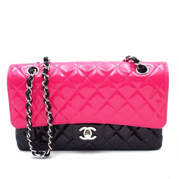 Pre-owned Chanel Medium Classic Bicolor Patent Double Flap Pink