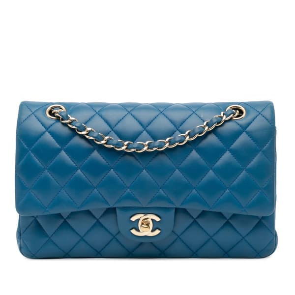 Pre-owned Chanel Medium Classic Lambskin Double Flap Blue