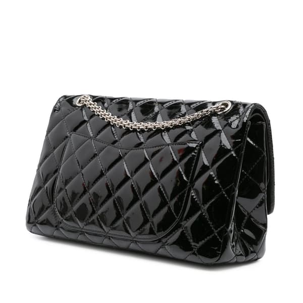 Pre-owned Chanel 2.55 Reissue Quilted Patent Double Flap 227 Black