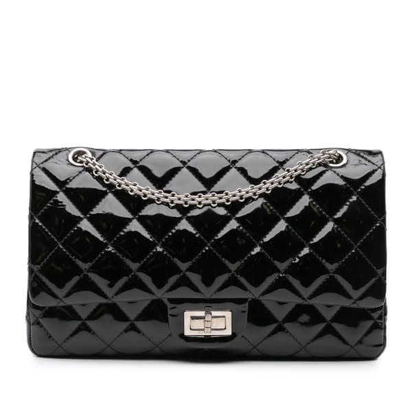 Pre-owned Chanel 2.55 Reissue Quilted Patent Double Flap 227 Black