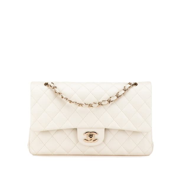 Pre-owned Chanel Medium Classic Caviar Double Flap White