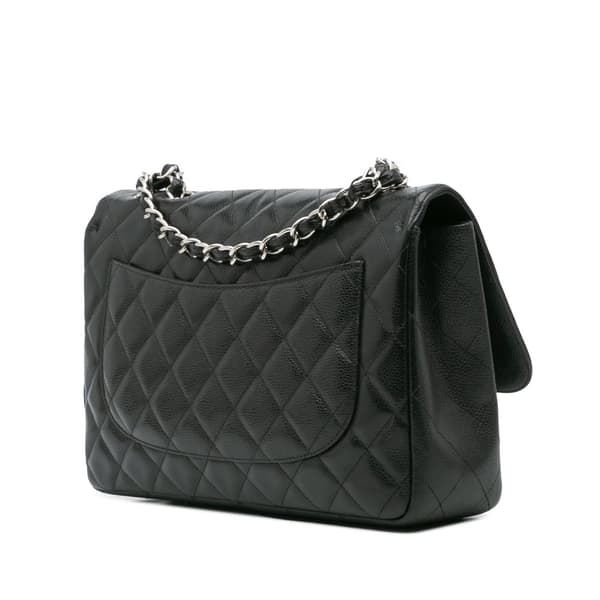 Pre-owned Chanel Jumbo Classic Caviar Single Flap Black