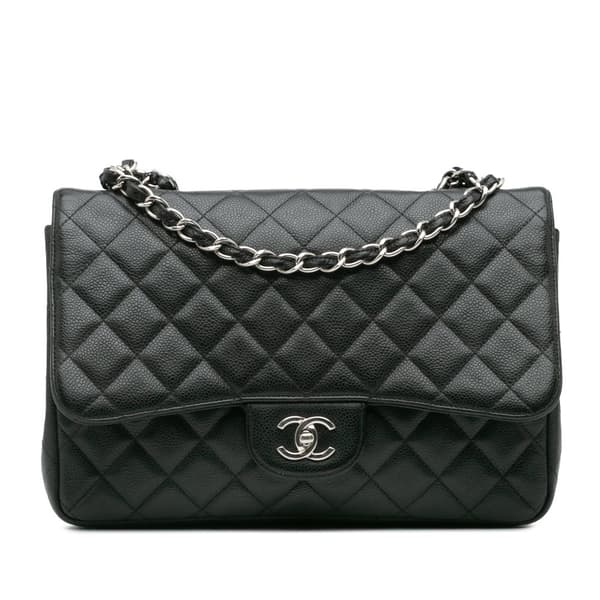 Pre-owned Chanel Jumbo Classic Caviar Single Flap Black