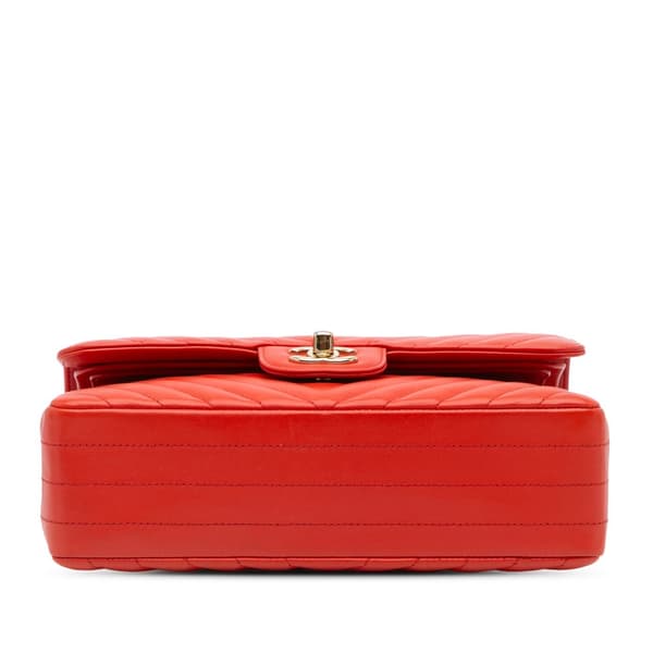 Pre-owned Chanel Small Classic Chevron Lambskin Double Flap Orange