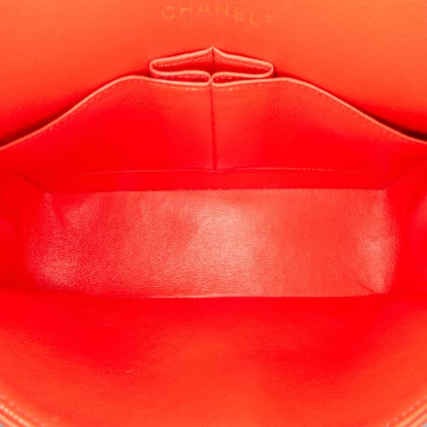 Pre-owned Chanel Small Classic Chevron Lambskin Double Flap Orange