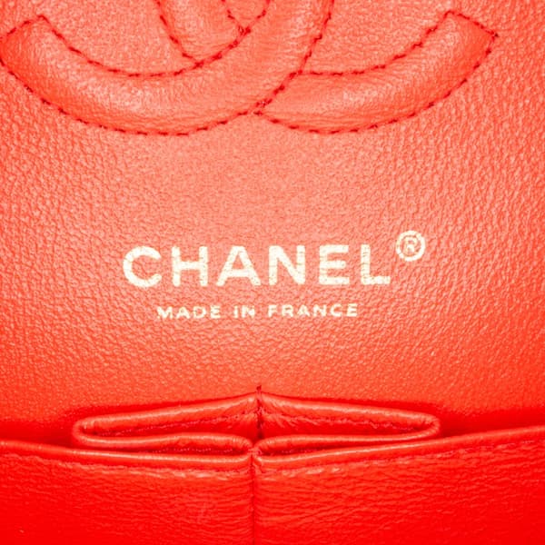 Pre-owned Chanel Small Classic Chevron Lambskin Double Flap Orange