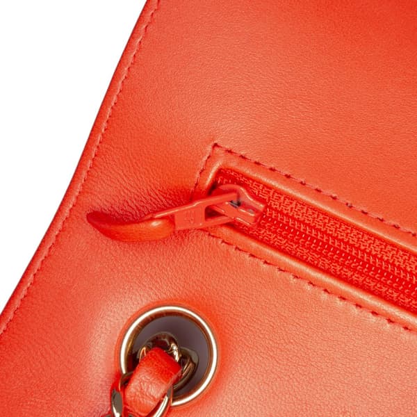 Pre-owned Chanel Small Classic Chevron Lambskin Double Flap Orange