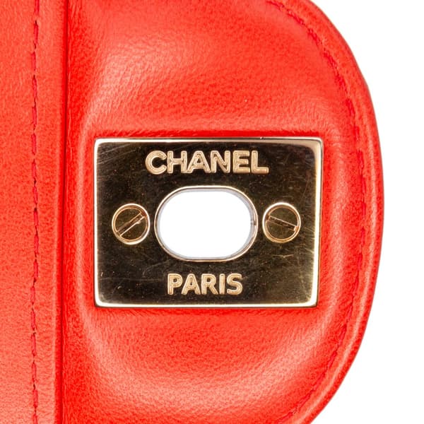 Pre-owned Chanel Small Classic Chevron Lambskin Double Flap Orange