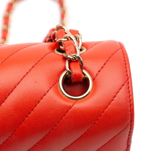 Pre-owned Chanel Small Classic Chevron Lambskin Double Flap Orange
