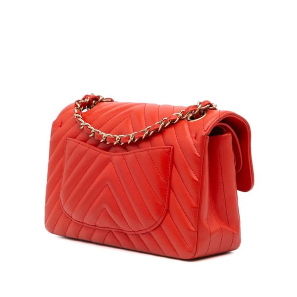 Pre-owned Chanel Small Classic Chevron Lambskin Double Flap Orange