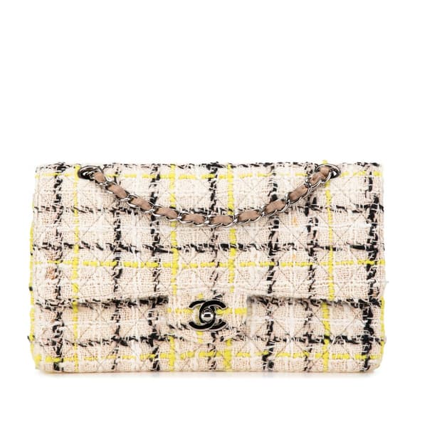 Pre-owned Chanel Medium Classic Tweed Double Flap Brown