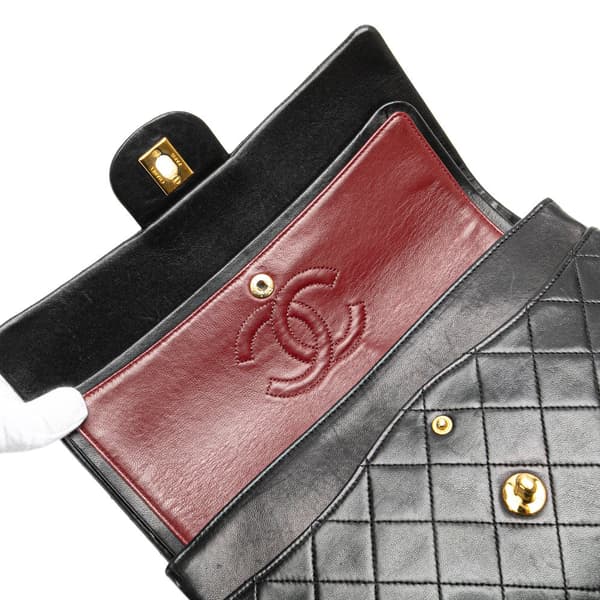 Pre-owned Chanel Medium Tall Classic Lambskin Double Flap Black