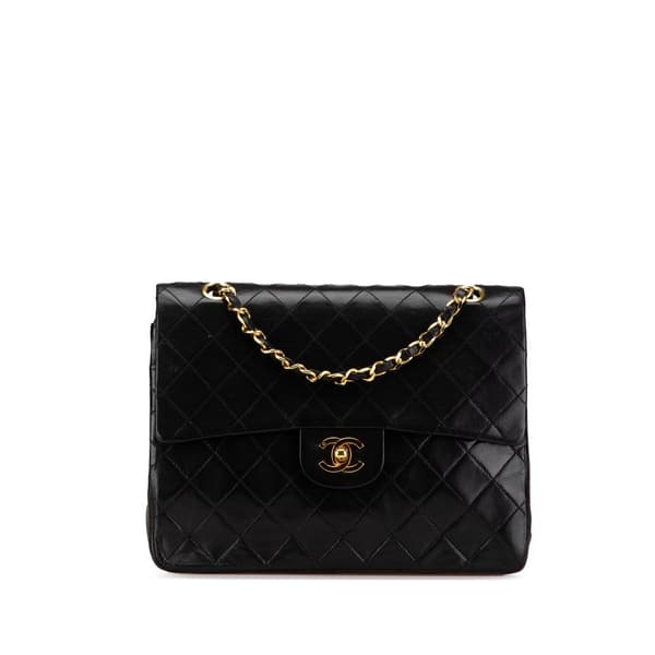 Pre-owned Chanel Medium Tall Classic Lambskin Double Flap Black