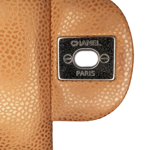 Pre-owned Chanel Medium Classic Metallic Caviar Double Flap Brown